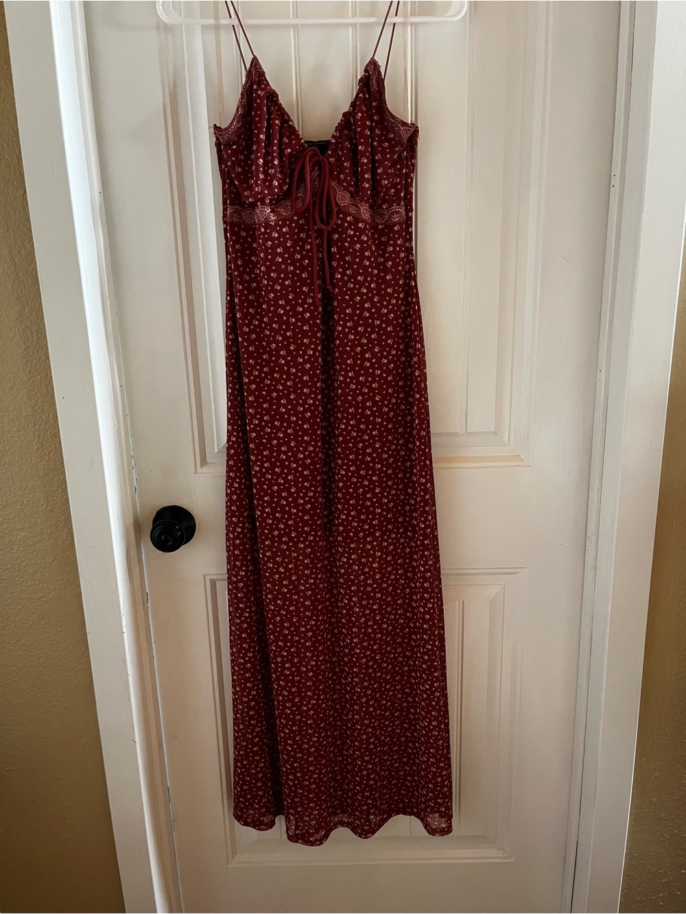 Women's Burgundy Maxi Dress with Spaghetti Straps